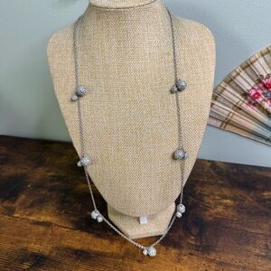Ann Taylor Station Necklace Silver Tone Pave Crystal Beads